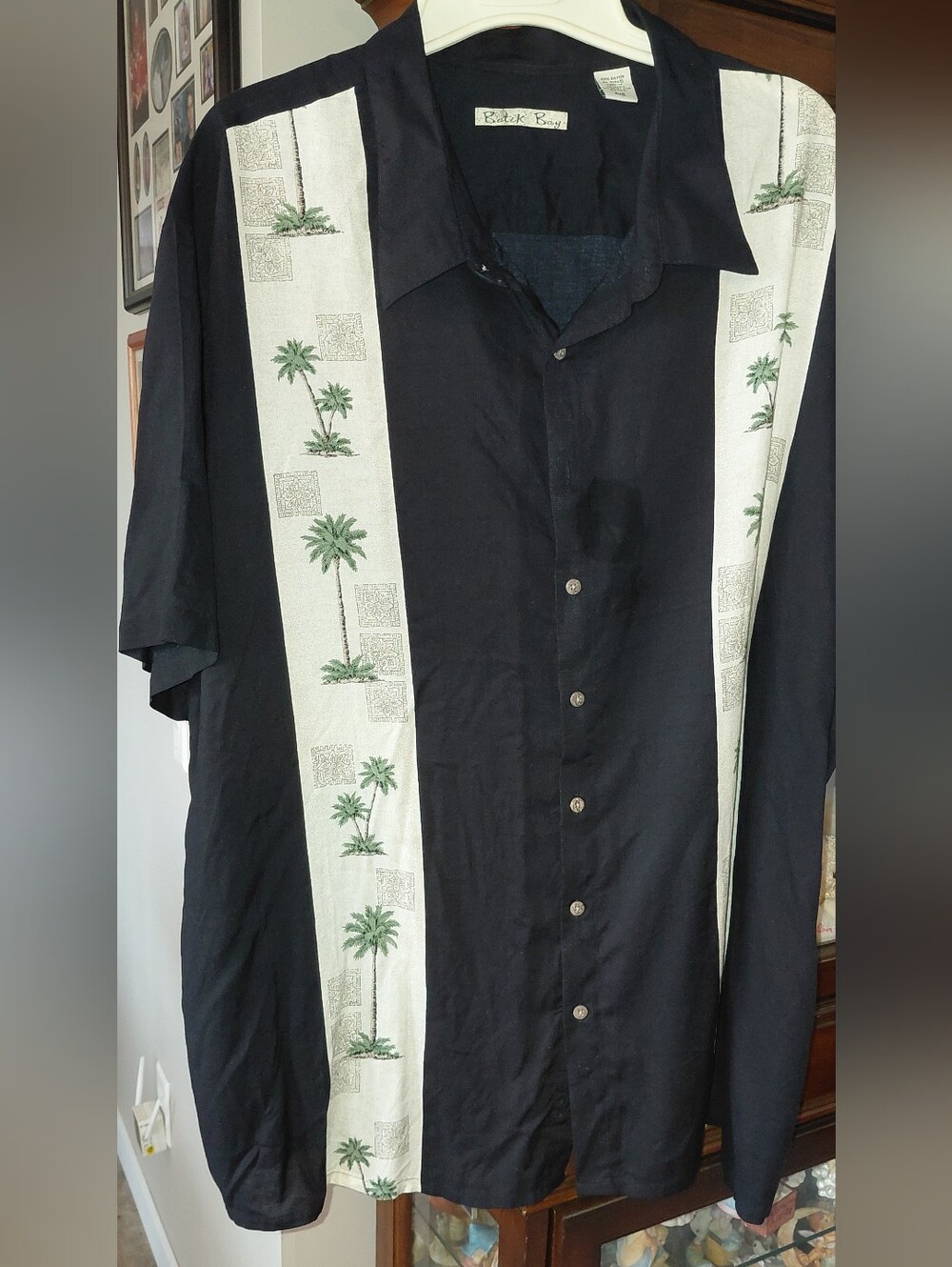 Big Mans Black Palm Print Short-Sleeve Button-Up Shirt by Batik Bay